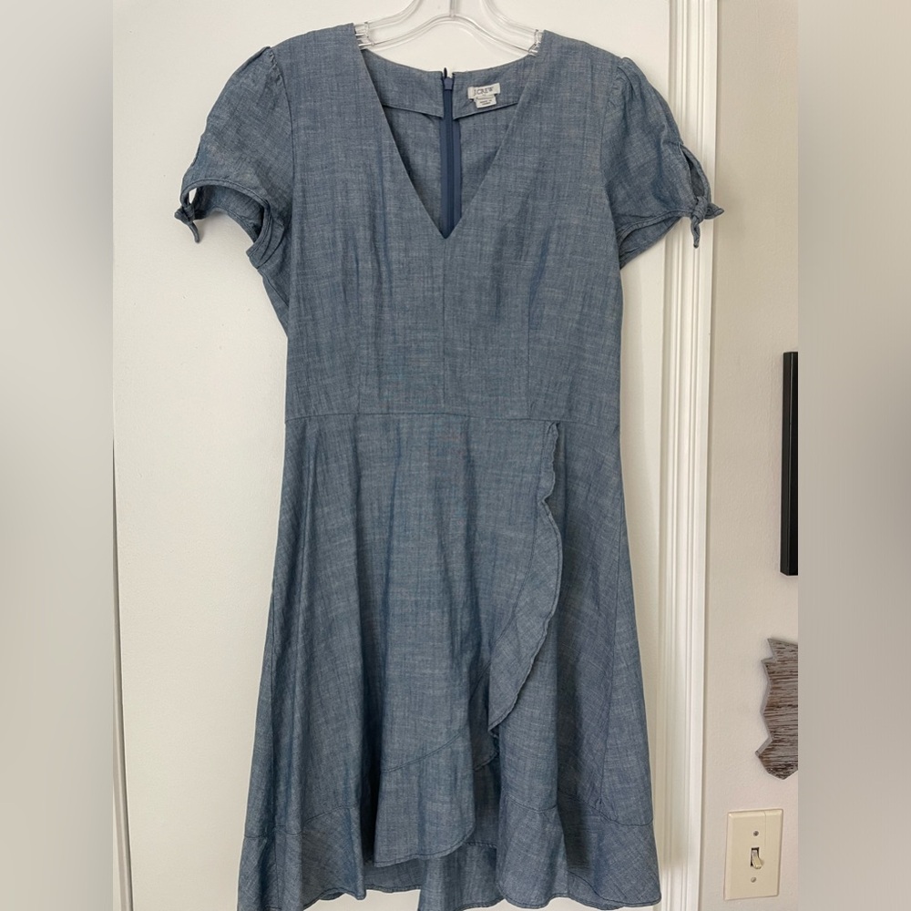 J Crew Factory chambray ruffle-faux wrap  dress. Size Small